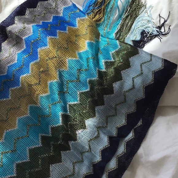 MISSONI BLUES FRINGE SCARF - Picture 3 of 3